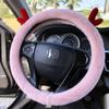 Short Plush Steering Wheel Cover Kawaii Winter Warm Car Handle Cover Anti-skid Cartoon Cute Cat Ear Steering Cover Pink Gift
