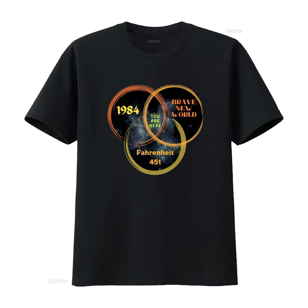 1984 Un Mundo Feliz Fahrenheit 451 Estás Aquí Ciencia Ficción Distopía Camiseta vintage Lavada Casual Ligeramente ropa de diseñador