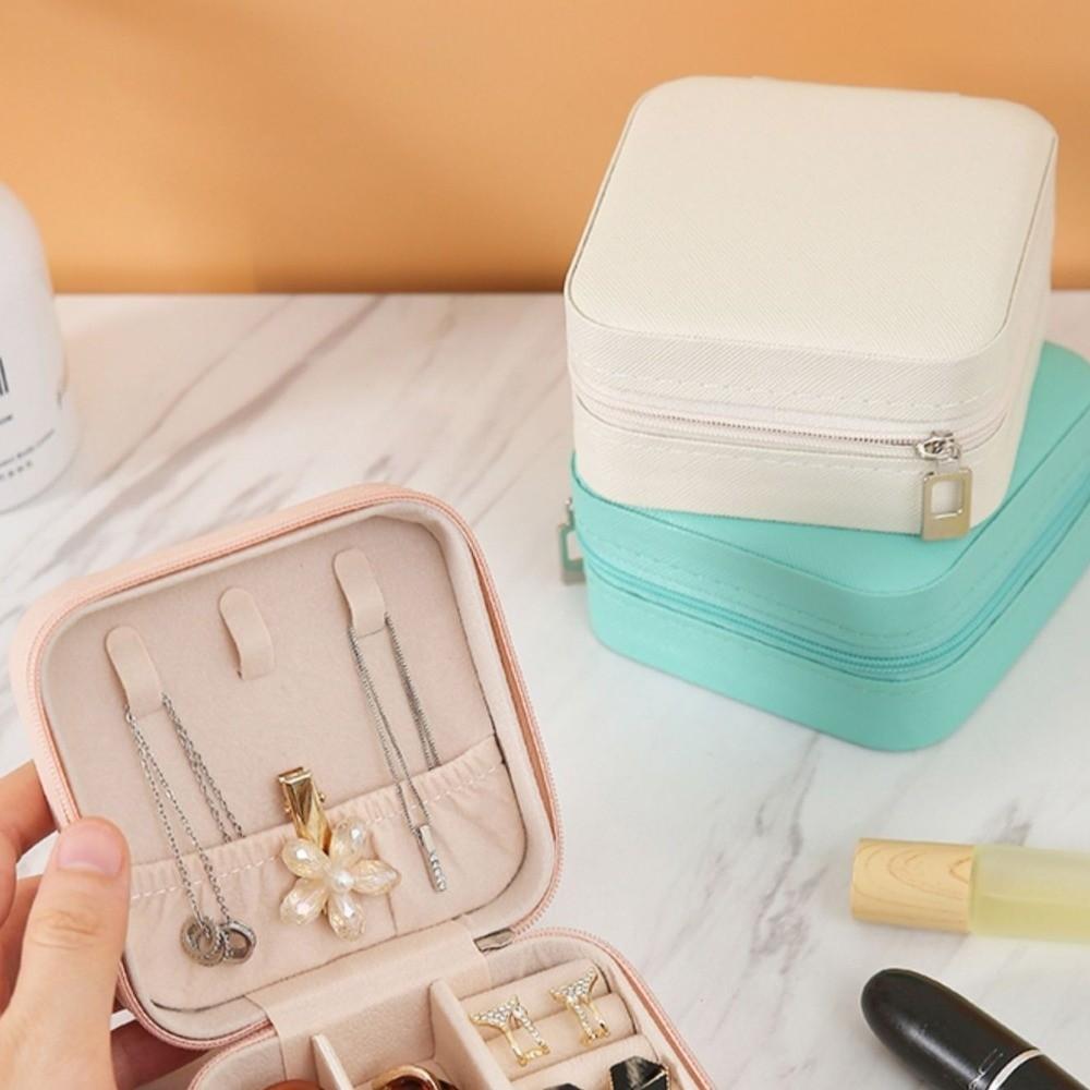 PU Leather Mini Jewelry Storage Zipper Closure Travel Jewelry Box Ring Organizer  Display Box