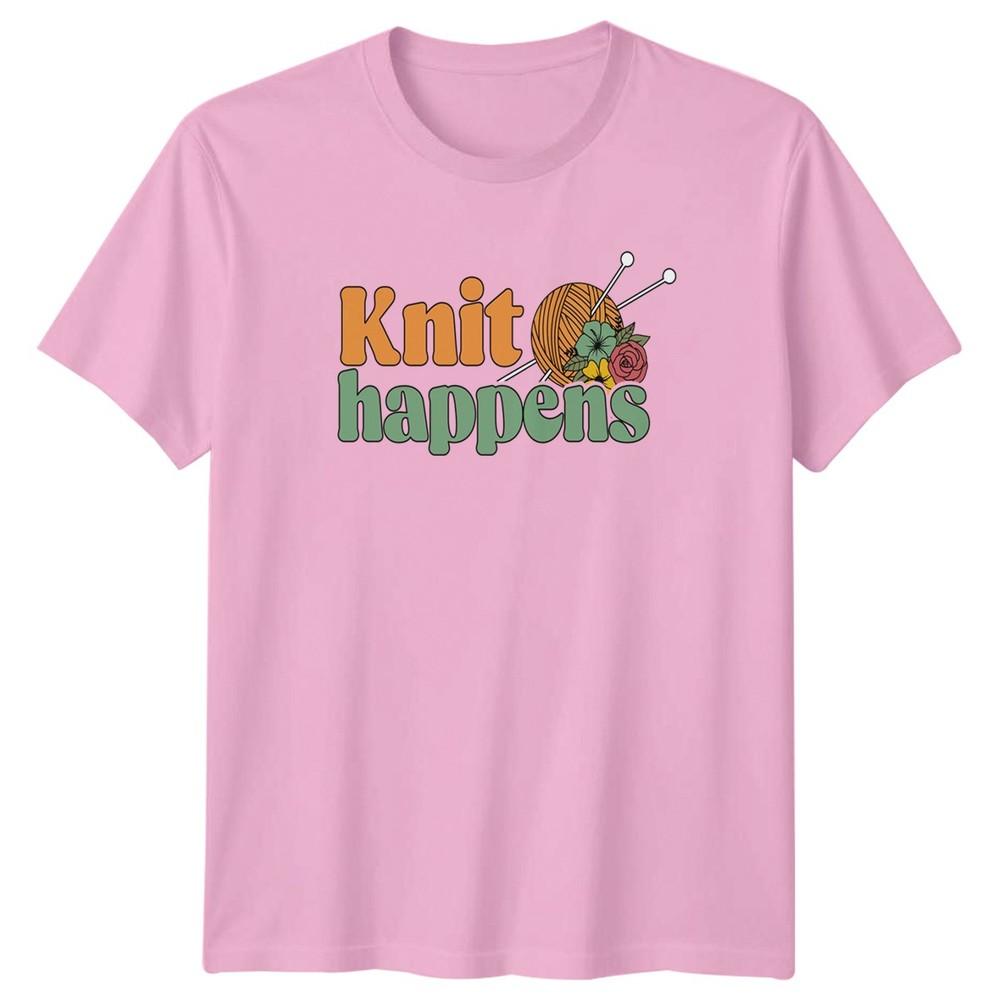 Knit Happens Unisexs TShirt Knitting Hobby Gift For Her