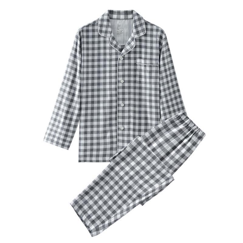 Muji Фланелевая хлопковая клетчатая парная пижама - Японская домашняя одежда L