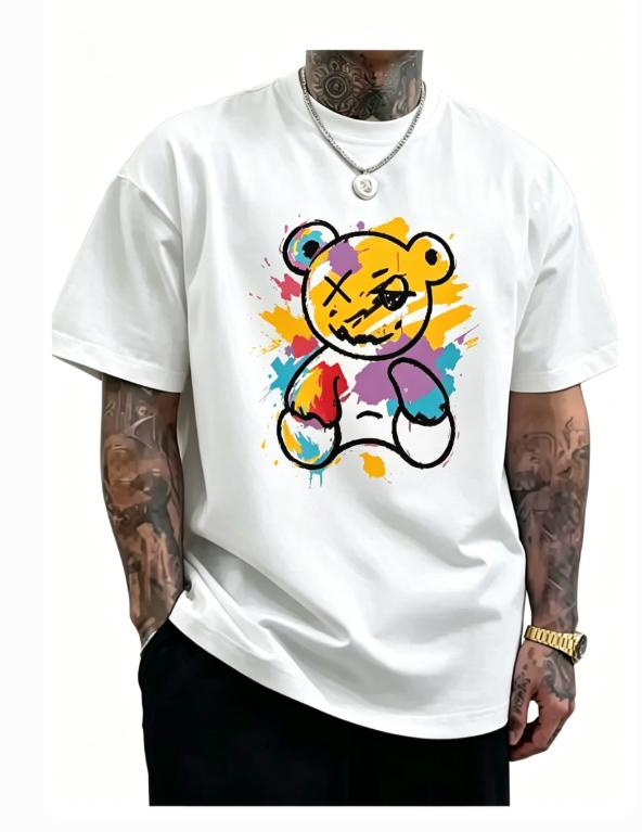 Summer Unisexs Pure Cotton Shortsleeved Shirt Stylish and Casual Featuring A Cartoon Panda Print on Pure Cotton Tshirt Natural