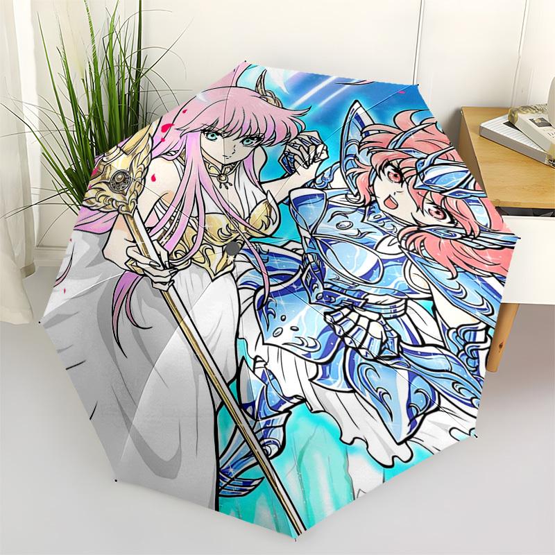 1pc Saint Seiya Myth Cloth: Athena & Phoenix, Auto Open Umbrella, Portable Tri-Fold Design, 8-Bone Iron Frame Outdoor Umbrella, Festival Gift for Fans