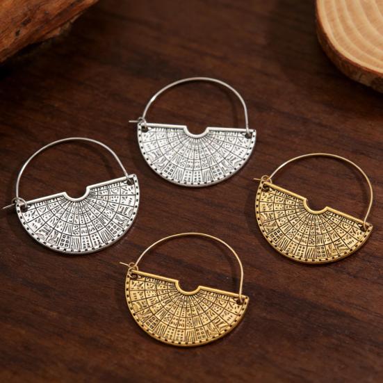 1 Pair Women Earrings Retro Bohemia Style Drop Earrings Fan-Shaped Semicircular Design Distressed Earrings