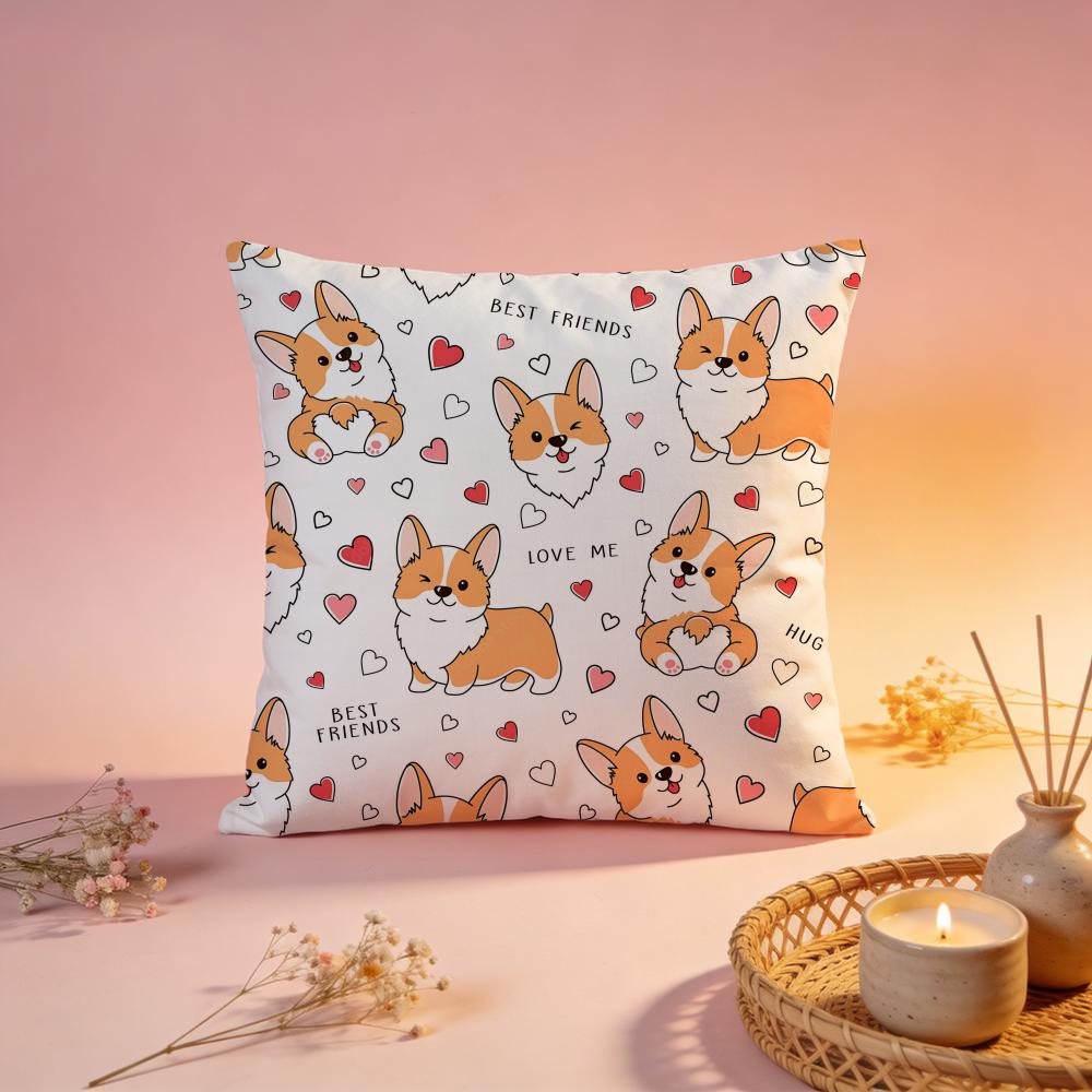 Adorable Corgi Dog Design Cushion Cover Comfortable Durable Pillow Cover MultiScene for Home Office Car Sofa