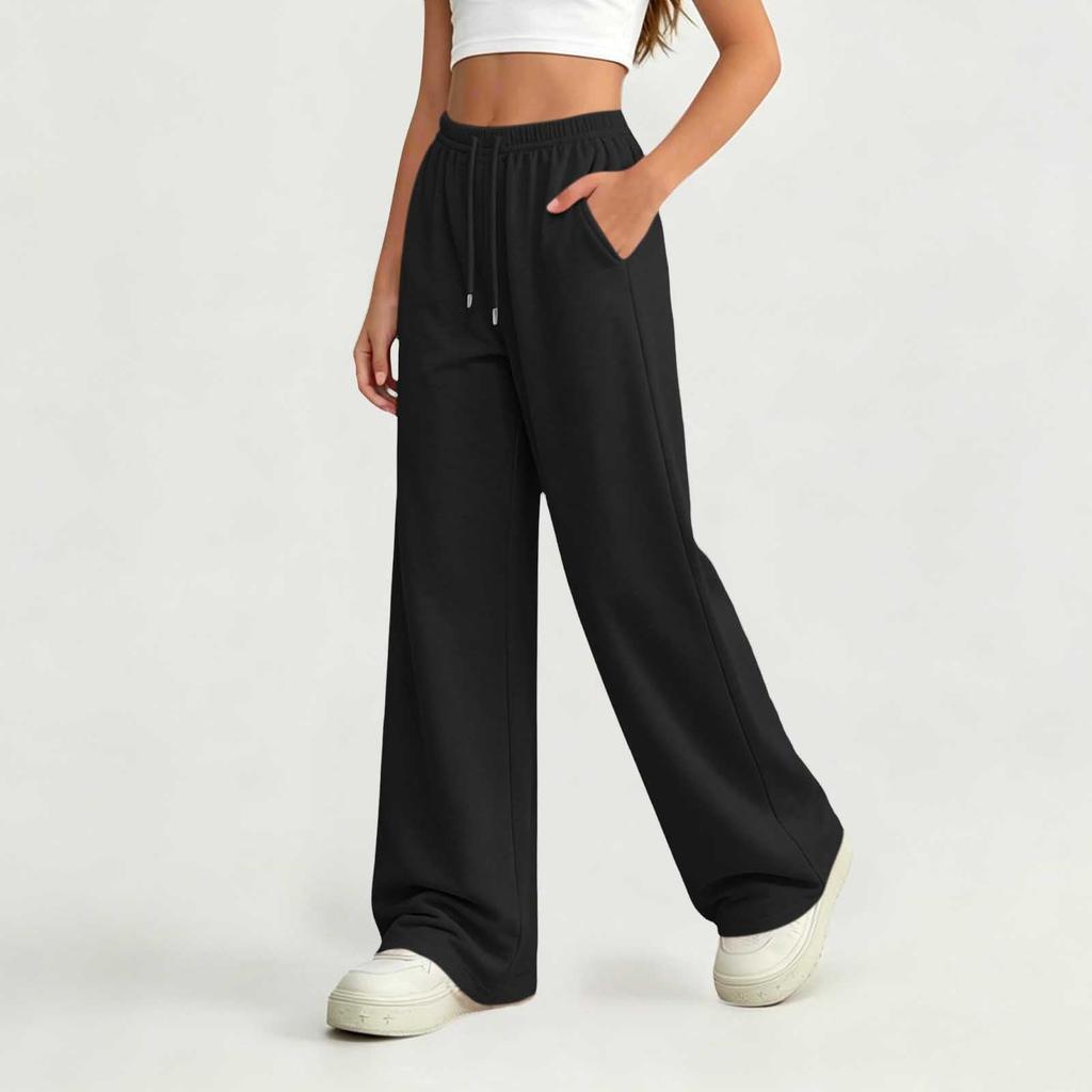 Pantalones de chándal anchos de pierna recta con cintura elástica de color para niñas mayores, para uso casual y deportivo