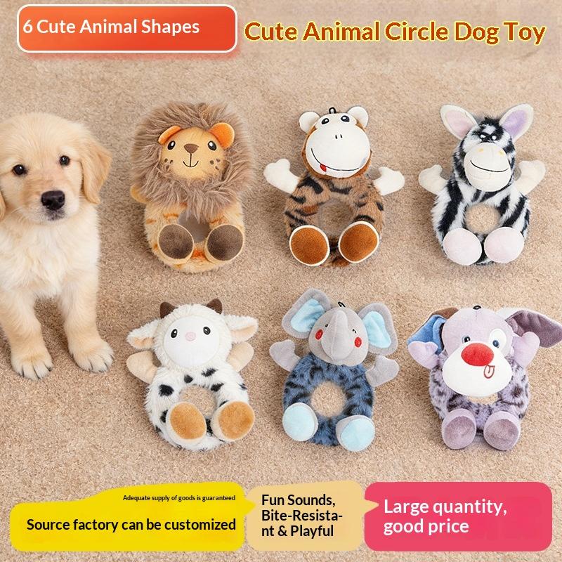 Cute Beast Circle Fun Cartoon Dog Toy for Small & Medium Dogs-Daily Self-Entertainment Noise-Making Durable Chew-Resistant Plush