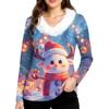 Women's Christmas Printed Long Sleeved Party Plush Neck V-neck Top