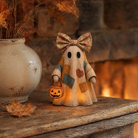 Figura de Fantasma Patchwork Iluminada de Halloween yangyizhi, Lazo Luminoso con Linterna de Calabaza, Lámpara de Fantasmas Decoración para Fiesta Festiva