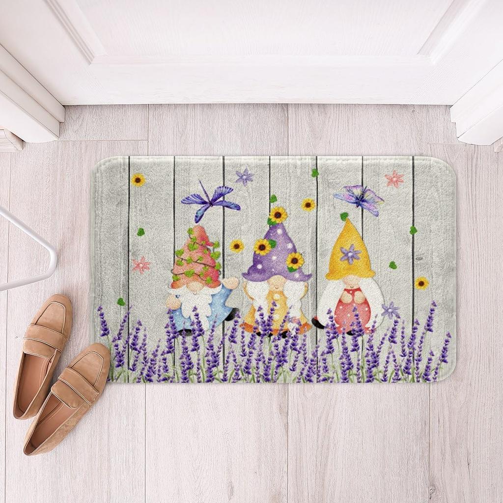 Purple Flowers Rug Watercolor Lavender Carpet Romantic Floral Doormat for Girls Teen,Wild Country Style Garden Flower Floor Mat