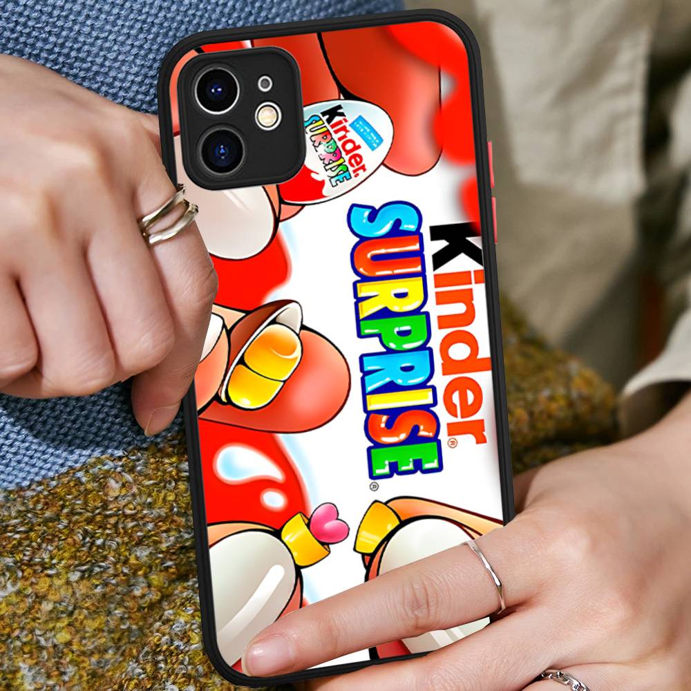 Cute Kinder Surprise Eggs Logo For IPhone 16 15 14 13 12 11 Pro Max X XS MAX Plus Translucent Black Phone Cover