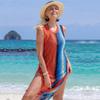 New Vintage Colorful Knit Bikini Cover Up Sexy Knit Cutout Side Slit Tank Top Long Dress Women Beach Swimwear Cover Up Q1403