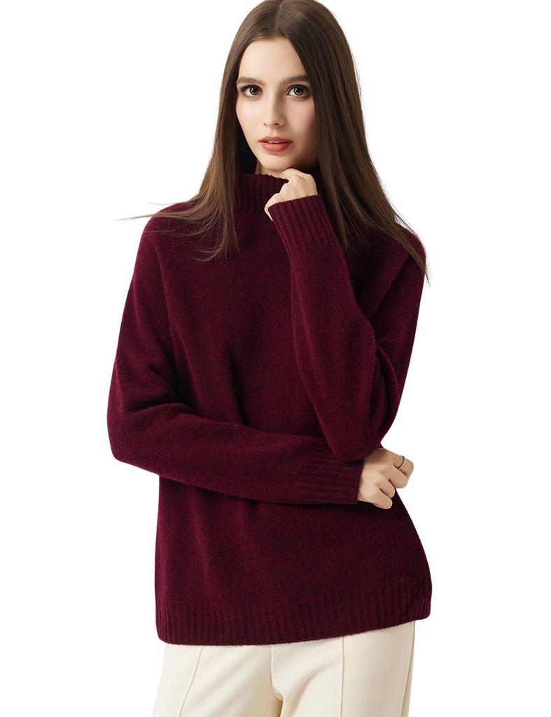 Solid Color Wool Sweater: Seven-Stitch, Long-Sleeve, Warm and Simple Autumn/Winter Commuting Base Layer.