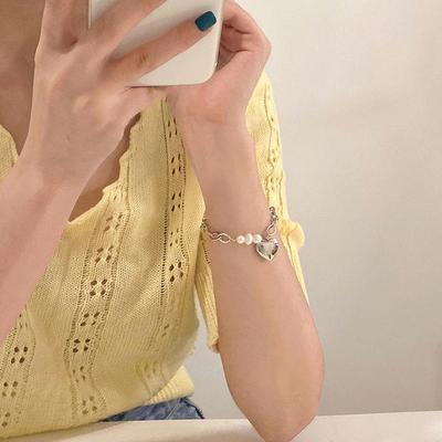 2025 New Style Niche Heart Pearl Chain Bracelet for Girls – Unique Summer Design