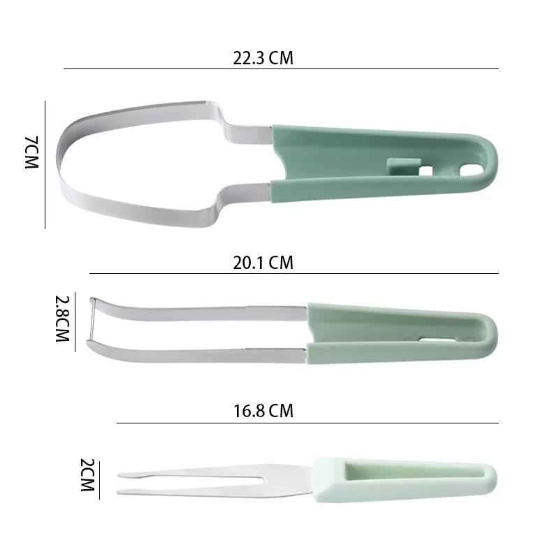 Watermelon slicer, three-in-one stainless steel watermelon cutter, fruit clamp, fruit digger, multi-functional home fruit divide
