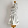 Fashion Style New Arrival Contrast Color Striped Mock-Neck Short Sleeve Knitting Dress Women's Waist-Tight Slim Looking Sheath A- Line Skirt