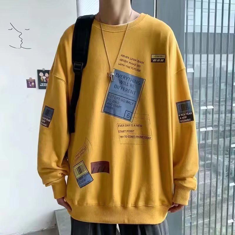 Trendy Brand Versatile Autumn American Loose Round Neck Sweatshirt Thin Men's Fashion Trendy Printed Tops Couple Wear
