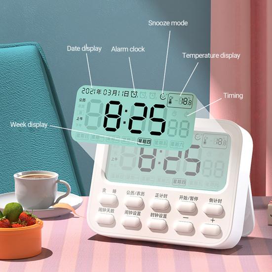 Alarm Timer Multifunctional Calendar/Week/Temperature Display Large Screen Count Down Up Electronic Alarm Clock for Study
