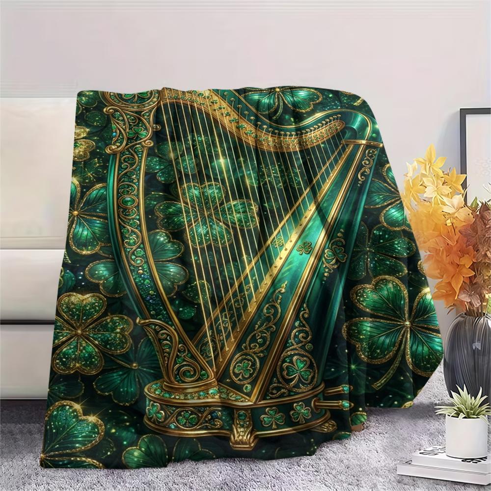 1Pc St.Patrick's Day Print Flannel Blanket, High quality Comfortable for All Seasons, Home Decor, Warmth and Comfort, Perfect for Christmas Gifts W73
