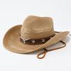Summer fashion retro western style cow head belt buckle decorative straw hat men's personality Panama hat women's sun protection hat