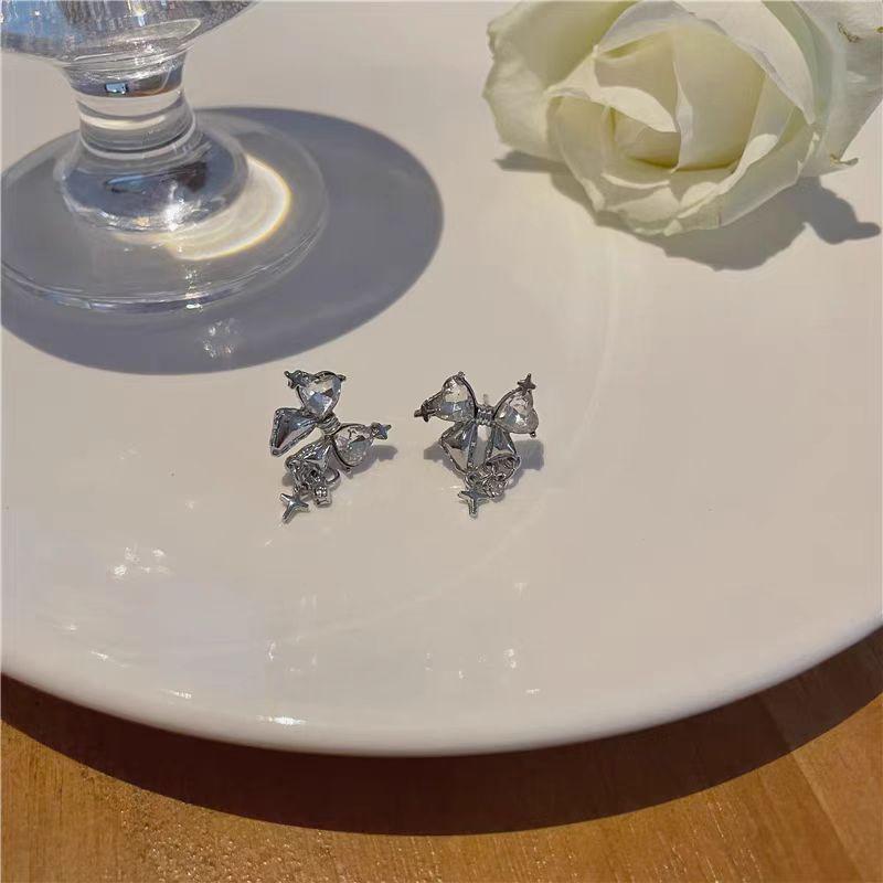 Galaxy Sprite Asymmetrical Butterfly Coil Holder Ear Clip With Moonstone Studs - Piercing-Free Super Fairy Earrings
