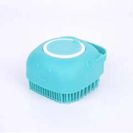 Soft Silicone Pet Bath Massage Brush 2-in-1 Dog Cat Grooming Scrubber with Shampoo Dispenser Comb синий