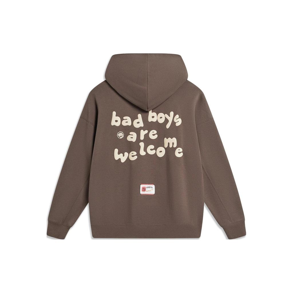 Li Ning Badfive Letter Mikina s kapucí přes hlavu Fleecová mikina Unisex mikina Uhlově hnědá AWDT879-5