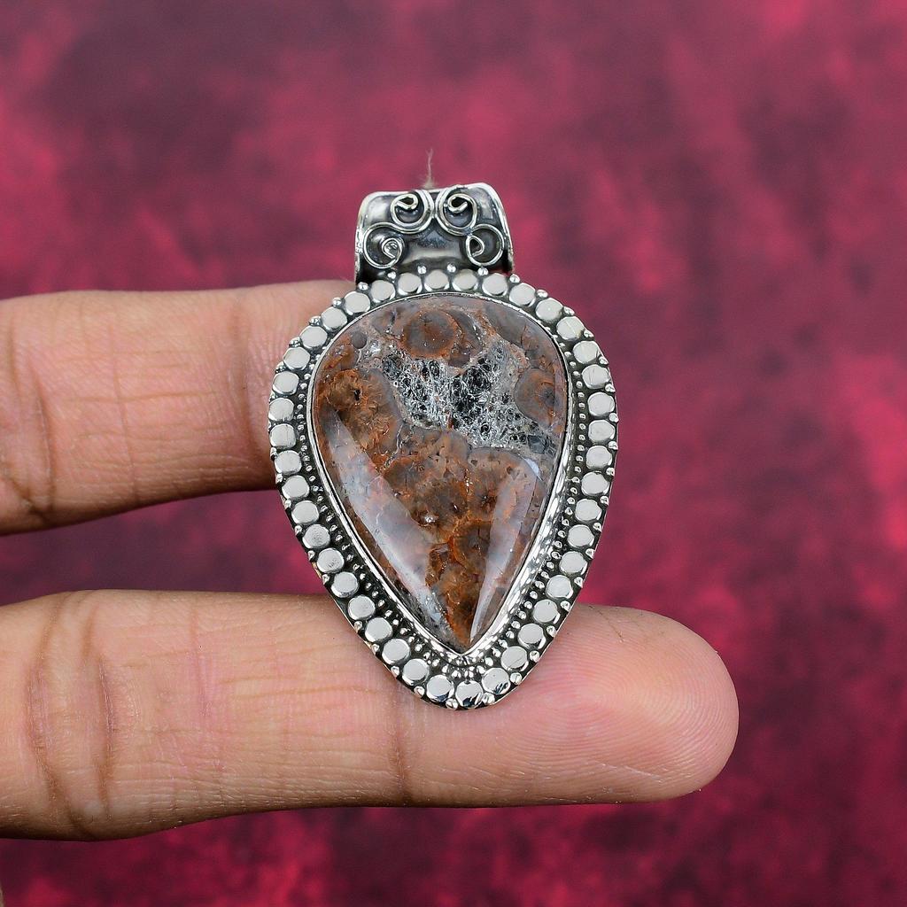 Dianosaur Bone 925 Solid Sterling Silver Pendant, Handmade Gemstone Pendant, Gift For Mom Antique Jewelry