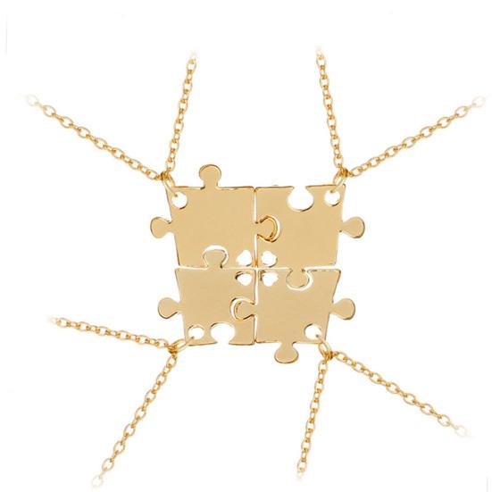 4Pcs Interlocking Jigsaw Puzzle Pendant Chain Necklace Family Best Friends Gift