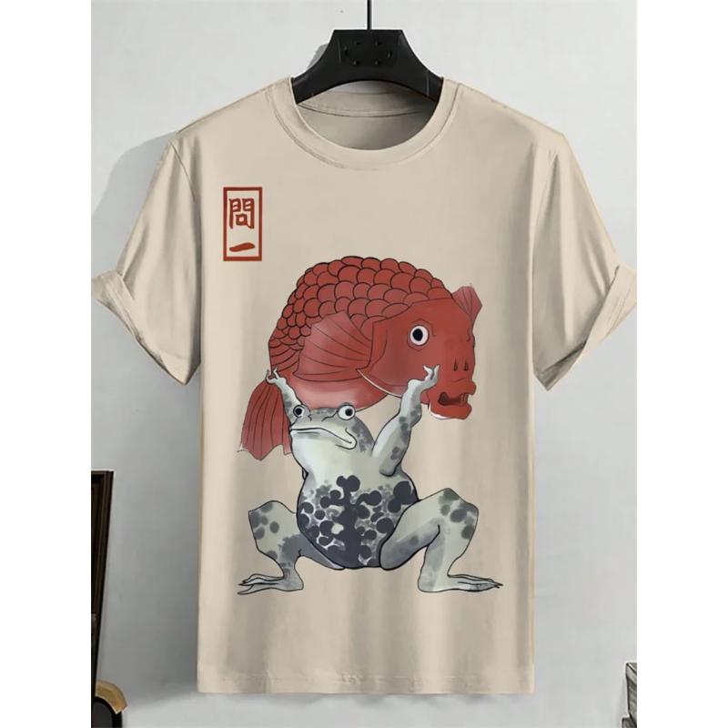 Japanese Ukiyo-e Graphic T Shirt Men Animal Waves Sun 3D Printed T-Shirts Casual Short Sleeve Tees Outdoor Oversized O-Neck Tops