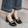 Sweet and cool patent leather high-heeled Mary Jane women's shoes new bow light mouth round head JK single shoes glossy