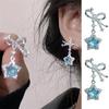 Y2K Shiny Zircon Star Bow Earrings For Women Fashion Exquisite Elegant Pentagram Ear Studs Sweet Girls Jewelry Accessories Gift
