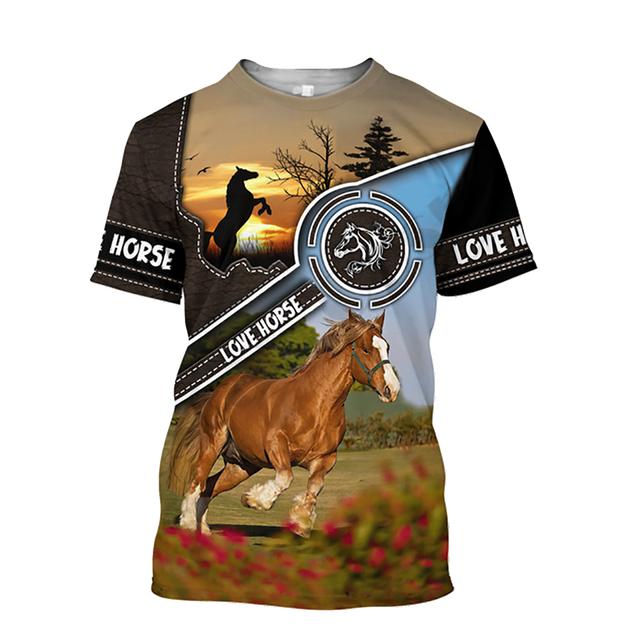 3D-utskrift Hästskjorta Unisex mode T-tröja för kvinnor Stor lös T-shirt med o-halsad T-shirt med kort ärm Fritidskläder Hästkläder