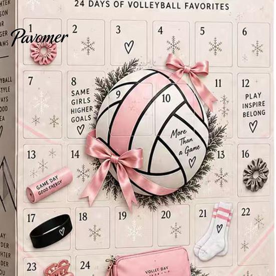 Youth Sports Equipment Gift Volleyball Girl Advent Calendar, 24-Day Accessories Countdown Box Daily Wear Items for Students with Hair Ties Charms