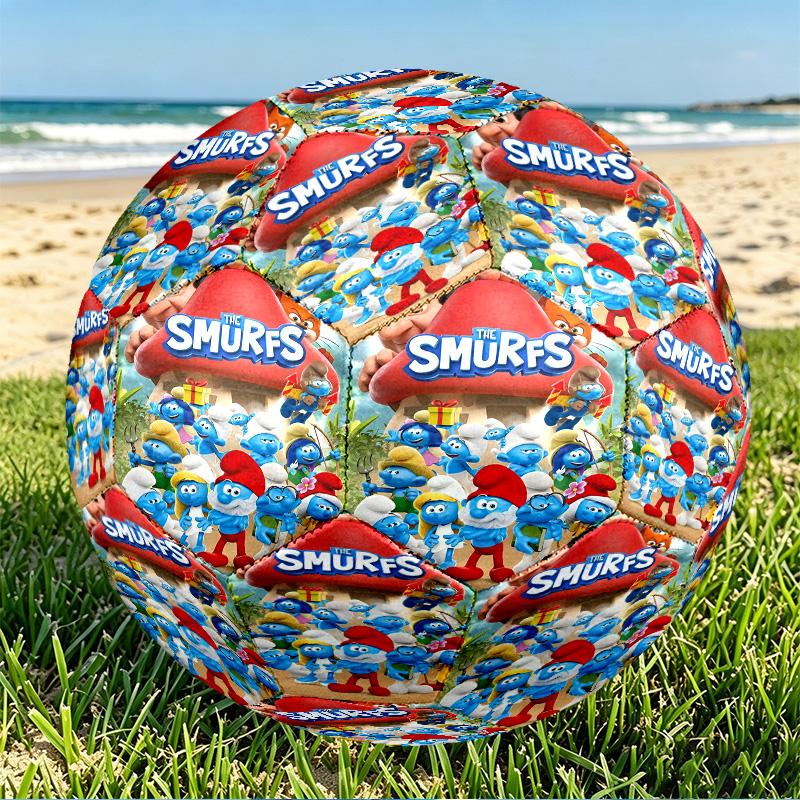 Blue Smurfs Print Size 5 Soccer Ball, PU Wear Resistant Football for Match Training and Daily Practice, Birthday Gift for Soccer Fans