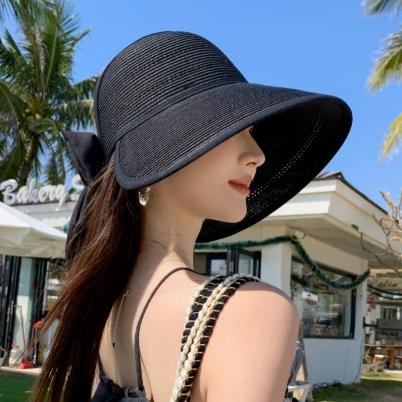 K-style large brim straw sun protection hat fashion empty top beach sun hat seaside travel easiest for match straw hat