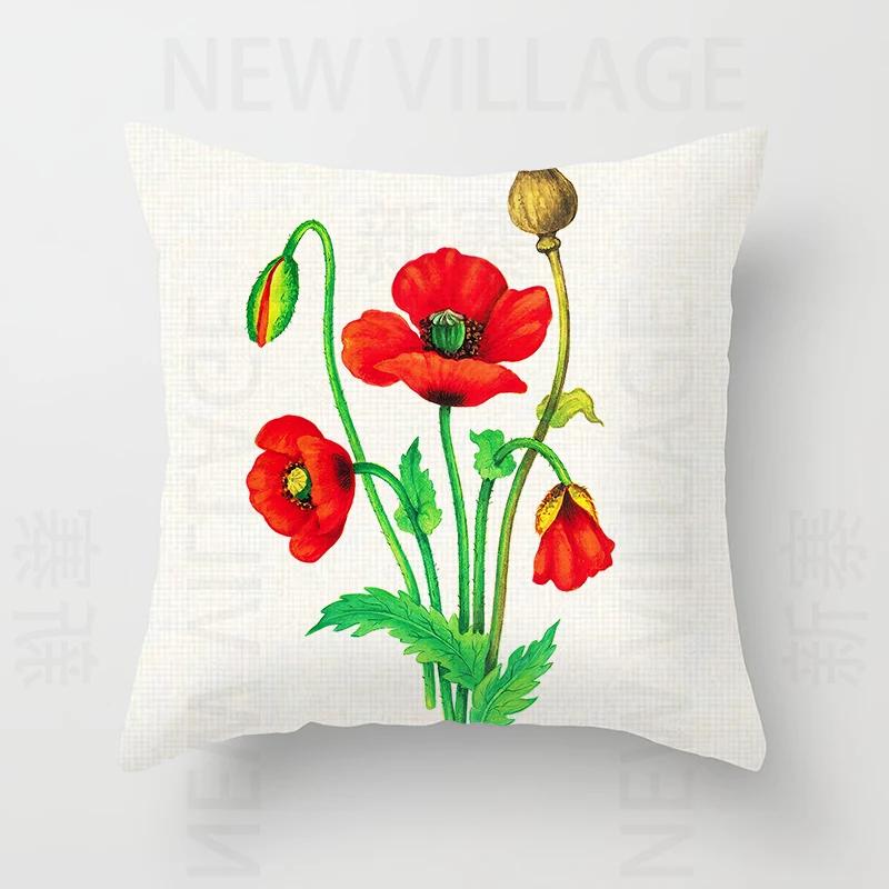Nordic modern red flower linen pillowcase sofa cushion cover home decoration can be customized for you 40x40 50x50 60x60 45x45