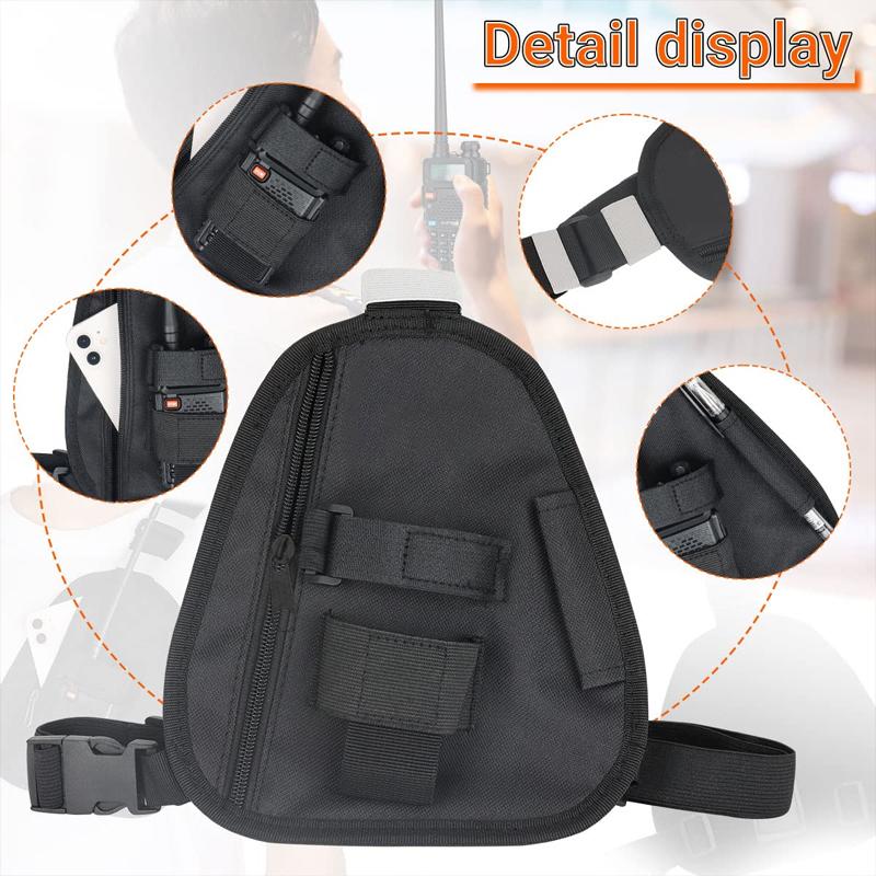 1pc Black Adjustable Chest Bag Harness Portable Walkie Talkie Vest Pouch Ideal for Men Women Night Running Hiking