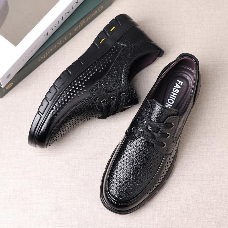 Foreign trade leather shoes men's summer hollow breathable large size men's shoes cowhide business dress hole cool leather shoes men's leather shoes