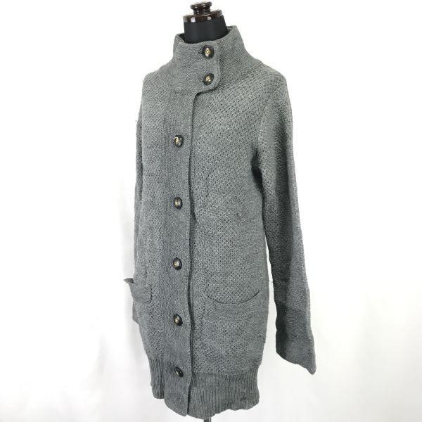 SPICK AND SPAN Knit Long Coat Women M Gray High Neck Cardigan Style(USED)