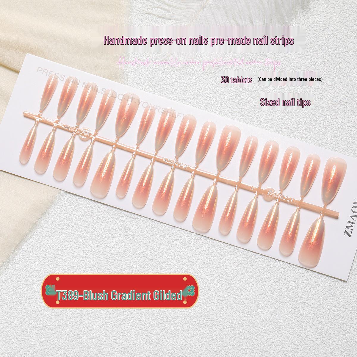 

Gilded Blush Gradient Almond Cat Eye Nails - 30 Long Wear Tips Whole Set Size XS/S/M
