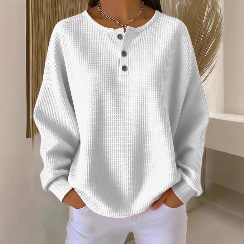 2025 Autumn/Winter Long Sleeve Waffle Knit Pullover