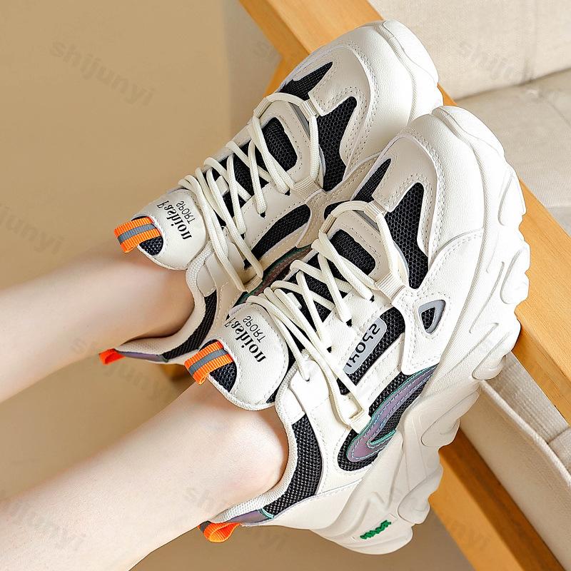 Fashion Autumn Chunky Wedge Platform Women's Sneakers Pu Thick Bottom Vulcanized Shoes Women Lace Up Casual Dad Shoes Zapatillas Mujer