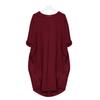 Women Casual Solid Color O Neck Long Sleeve Pockets Knee-length Baggy Dress