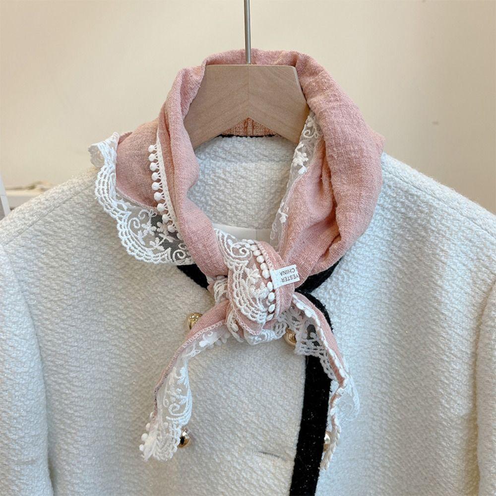 

Solid Triangle Scarves Cotton Linen Sweet Neckerchief Elegant Lace Hair Scarf Photograh белый