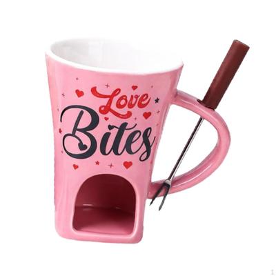 Chocolate Fondue Cup with Fork for Valentine's Day, Personalized Cheese Melting Camping,