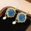 Vintage Imitation Pearl Inlaid Synthetic Aquamarine Dangle Earrings for Women Exquisite Banquet Pendant Jewelry Crafts