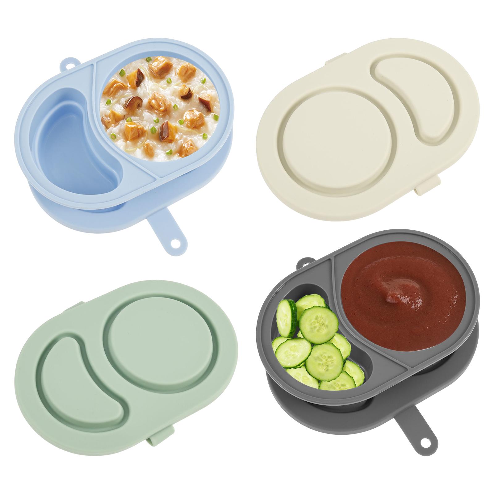 

4Pcs Silicone Snack Container with Lid Reusable Condiment Container with 2 Compartments Ideal for On the Go Meals and Parties