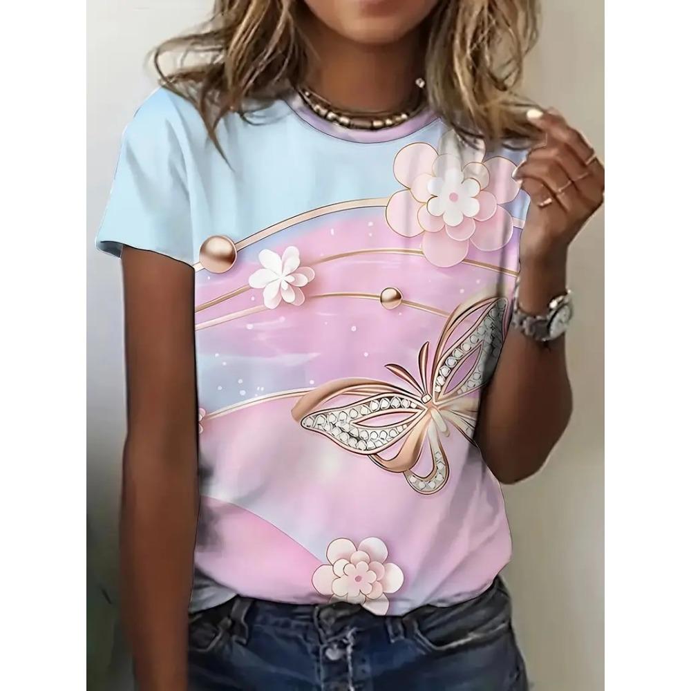 Schäferhund Katze T-Shirts Tier Muster 3D Druck Damen O-Ausschnitt Kurzarm T-Shirt Street Y2k Harajuku T-Shirts Tops Damenbekleidung