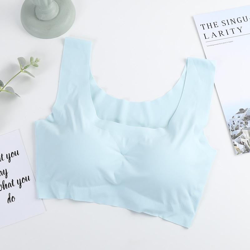 

Comfortable Plus Size Wireless Seamless Ice Silk Sports Bra with Beautiful Back Design S синий